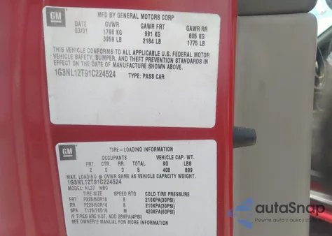 2001 Oldsmobile Alero Gl4 из США, поврежденный, VIN 1G3NL12T91C224524